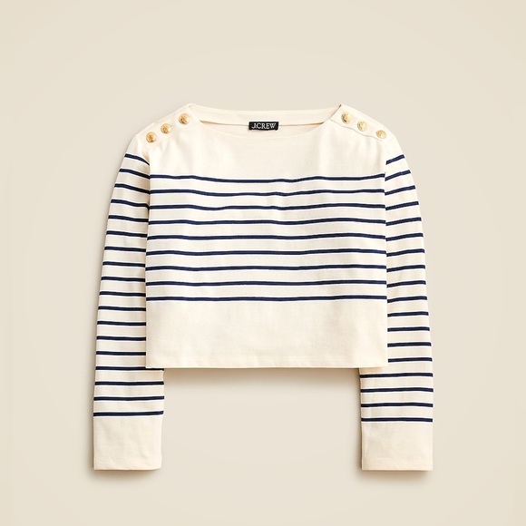 NEW Cropped boatneck long sleeve with gold buttons, size M, sold out! - Picture 2 of 11